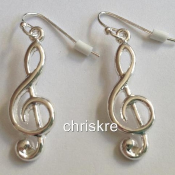 Silver Clef Note Music Earrings Hypo-allergenic - Picture 1 of 4